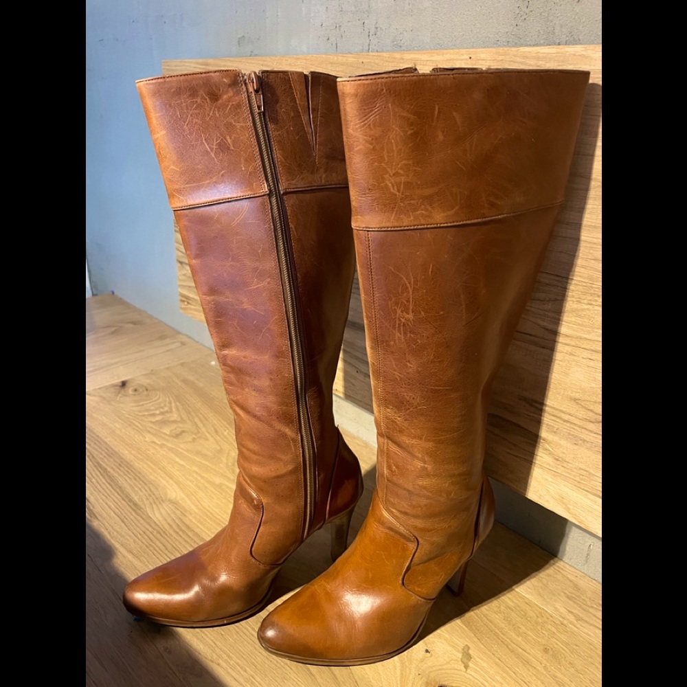 Aldo Cognac Leather Boots Size 9